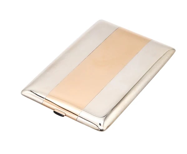 FRONTIN-PARIS 1925 French Art-Deco Cigarette Case In 18Kt Gold And Sterling: A French art deco large cigarette case designed by Frontin-Paris.This is an elegant and very rare cigarettes case created in Paris France during the art deco period, back in the 1925-1930. The case ha