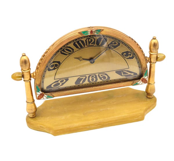 SILVERCRAFT 1920 Art Deco Cloisonne Enamel Desk Clock In Gilt Brass & Bakelite (1 of 6)
