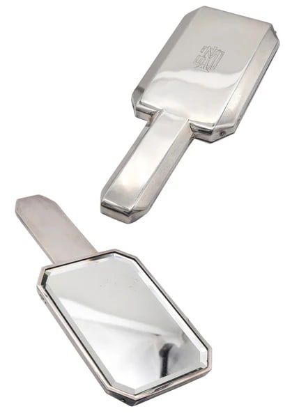 LUC LANEL Paris For Christofle 1930 Art Deco Silver Plated Geometric Hand-Mirror (1 of 6)
