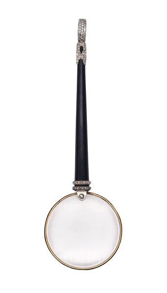 MONOCLE 1900 Edwardian Single Lens Pendant In 18Kt Gold Platinum & Diamonds (1 of 6)