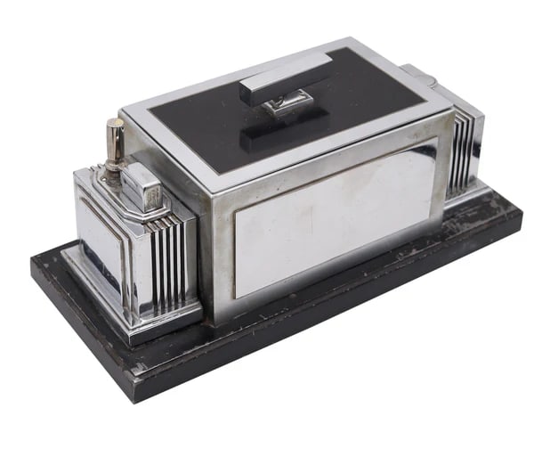 RONSON 1936 Art-Deco Machine Age Cigar Humidor Desk Box And Touch-Tip Striker (1 of 6)
