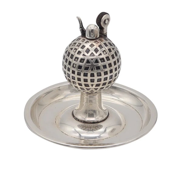 UDALL & BALLOU 1920 Art Deco Golf Ball Desk Lighter In ,925 Sterling (1 of 6)