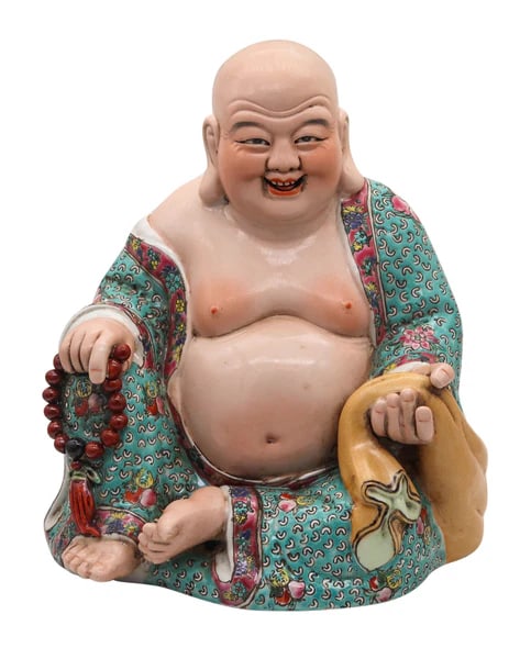 CHINA REPUBLICAN 20th Century Buddha Statue In Porcelain Zeng Long Sheng Mark: A China republic seated Buddha in porcelain.This is a beautiful antique devotive figure of a seated happy Buddha created in the China Republic back in the early 20th-century, circa 1920. The sculpture