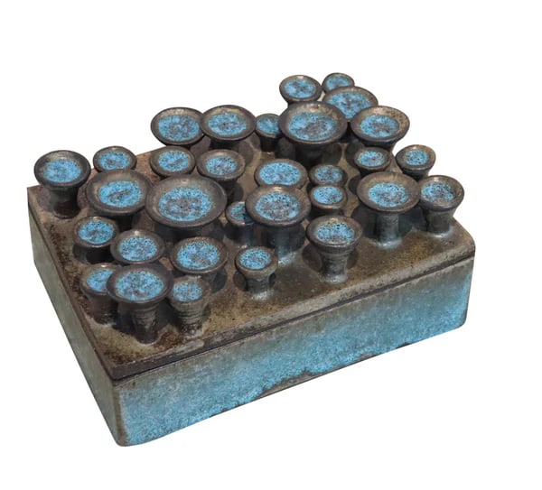 ANTOINETTE FARAGALLAH Decorative Sculptural Large Turquoise Pottery Lidded Box (1 of 6)