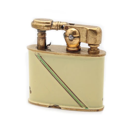 M?LLER & GR?NSTEIN 1928 Art-Deco Lacquered Stambul Petrol Lighter In Gilt Brass (1 of 7)