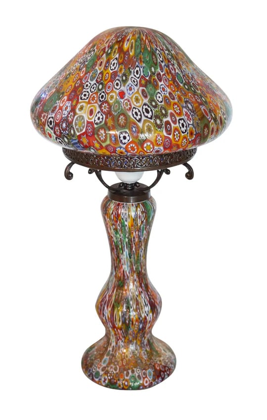 FRATELLI TOSO 1900 Art-Nouveau Millefiori Murrines Table Lamp With Shade: An art-nouveau millefiori lamp designed by Fratelli Toso.This is a beautiful and colorful table lamp created in Venice Italy by the Fratelli Toso company, back in 1900. The art nouveau lamp has been c