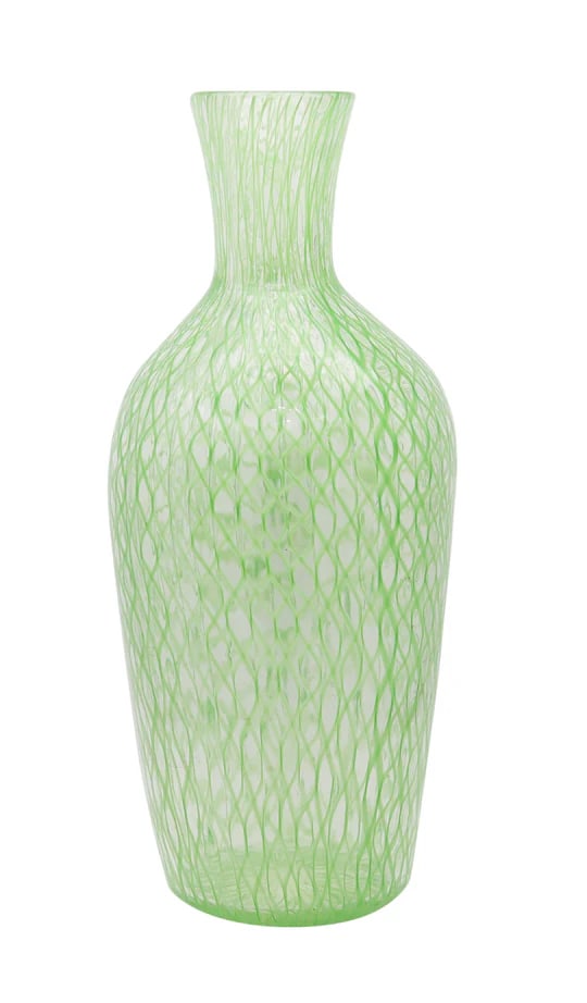 DINO MARTENS 1960 For Aureliano Toso Murano Art Glass Green Zanfirico Vase: A Zanfirico vase designed by Dino Martens (1894?1970) for Aureliano Toso.This is a rare art-glass vase designed by the architect Dino Martens for the Aureliano Toso company, back in 1960. This vase wa