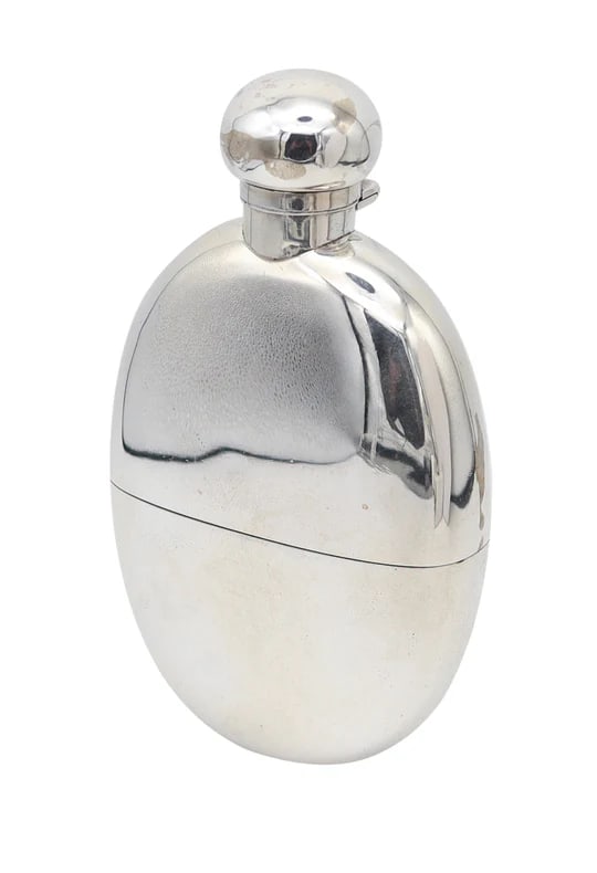 ALEXANDER CLARK 1894 London Pocket Liquor Flask In .925 Sterling Silver & Gilt (1 of 9)