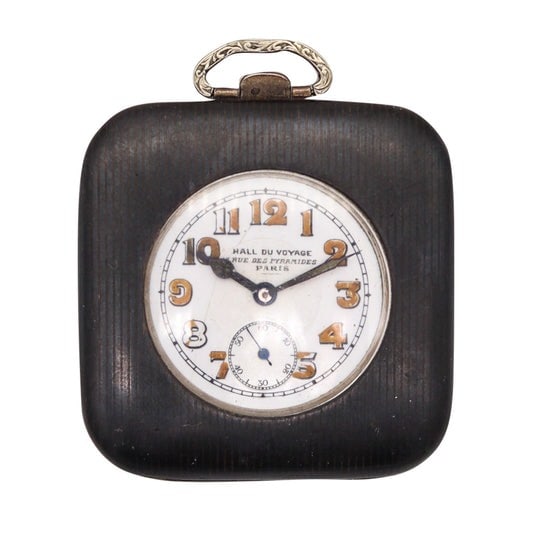 HALL DU VOYAGES 1900 Paris Travel Foldable Clock In Sterling Silver With Niello (1 of 5)