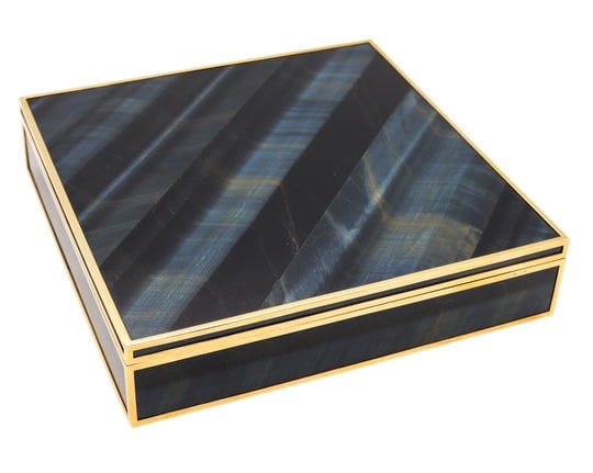 Fasano Torino Luxury Desk Box In 18Kt Yellow Gold With Rare Blue Hawk Eye Quartz (1 of 5)
