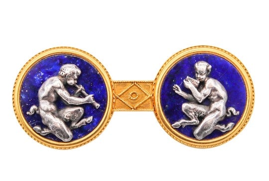 Fannire Freres Paris 1880 Rare Etruscan Bacchus Brooch In 18Kt Gold With Carved Lapis Lazuli (1 of 5)