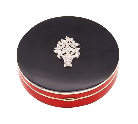 Tiffany & Co 1930 Enameled Art deco compact box in 14 kt gold & Platinum with diamonds: Art deco Enameled compact round box designed by Tiffany & Co.Beautiful and colorful piece, from the American art deco period, circa 1920-1930. It was carefully crafted in solid yellow gold of 14 karat