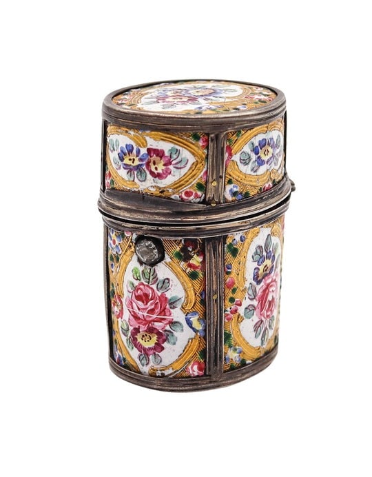 French 1790 Louis XVI Enameled Perfume Scent Box In Sterling and Gilt (1 of 7)
