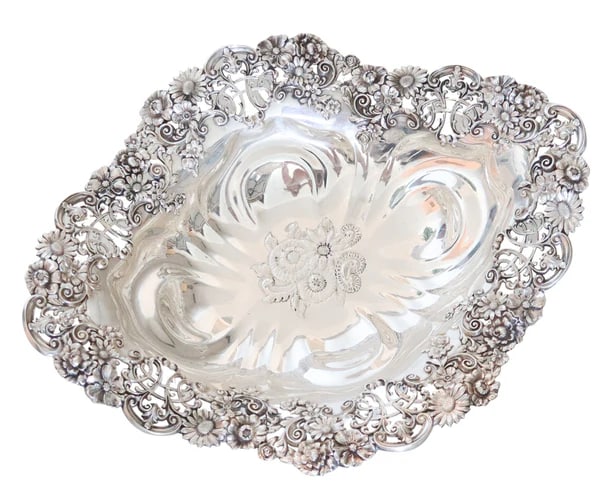 J.E. CALDWELL 1910 Large Decorative art nouveau Tray In .925 Sterling Silver (1 of 6)