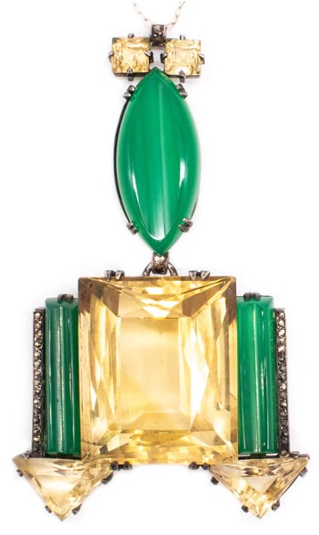 Germany 1920 Art Deco important geometric necklace in sterling with 155 Ctw in citrines &: Art deco necklace with natural gemstones attributed to Theodor Fahrner.An important and rare art deco geometric piece, made in northern Europe between the 1920 and 1930. It is most probably made in Ge