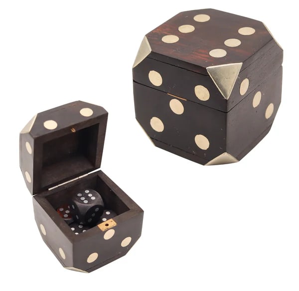 WILLIAM SPRATLING 1950 Desk Box Set Of Dices In Carved Wood & Nickeled Silver (1 of 6)