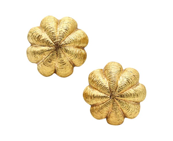 TIFFANY & CO. Textured Doomed Clips On Earrings In 18Kt Yellow Gold: Classic domed earrings designed by Tiffany & Co.This is a beautiful pair of ear-clips created in New York city by Tiffany & Co. back in the late 1970's. The pair of earrings were carefully crafted wit