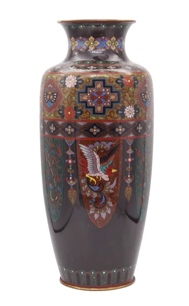 JAPAN 1890-1900 Meiji Period Decorative Six-sided Vase In Cloisonn? Enamel (1 of 6)