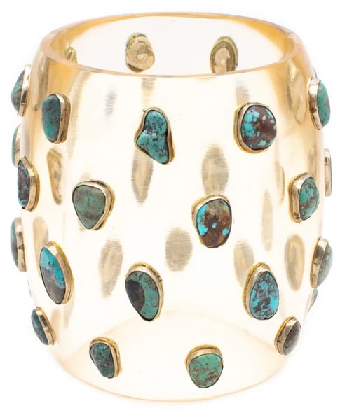 MODERNIST 1970 Cuff-Bracelet In Clear Lucite, 925 Sterling & Natural Turquoises (1 of 6)