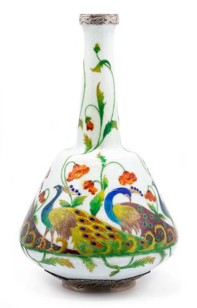 Soyer Et Fils 1900 Paris Art Nouveau Exhibition Peacocks Vase Sterling With Guilloche Enamel (1 of 6)
