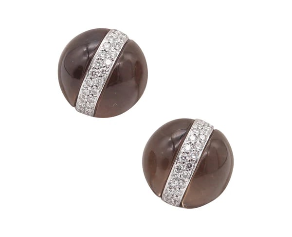 VERDURA Milano Quartzes Clips-On Earrings In 18Kt White Gold With VS Diamonds: Pair of clips-on earrings designed by Verdura.This is a gorgeous pair of clips-on earrings, created in Milano Italy by the renowned jewelry house of Verdura. These round clips have been carefully craf