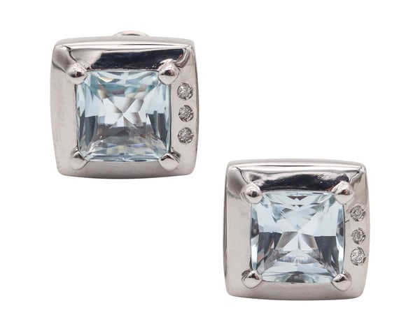 IL GIOIELLO Milano Clips On Earrings In 18Kt Gold With Aquamarine & Diamonds (1 of 4)