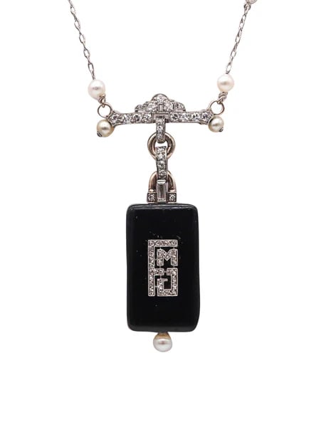 Gubelin 1920 Art Deco Necklace Enameled Watch In Platinum With European Diamonds: Convertible necklace pendant clock, designed by G?belin.Very rare pendant watch necklace, created in Switzerland during the art deco period by Eduard Jakob G?belin for G?belin & Co., back in the 1925.