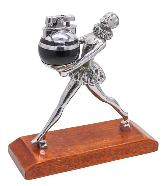 RONSON 1935 Machine Age Pudding Bearer Ballerina With Baby Ronde-Light Lighter (1 of 4)