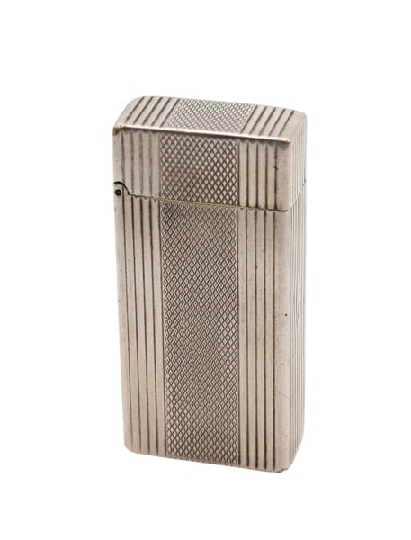 DUPONT 1945 Tall Roller Petrol Pocket Lighter In Plated Sterling: A Dupont roller petrol lighter made in France.This is a very rare pocket petrol lighter created in Paris France during the post war period, back in the 1945. The lighter has been produced by the S.T. 