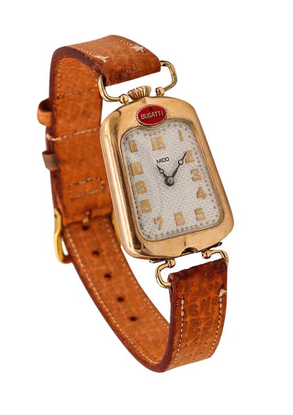 Bugatti By Mido 1930 Art Deco Radiator Shape Enamel Wrist Watch In 14Kt Yellow Gold (1 of 4)