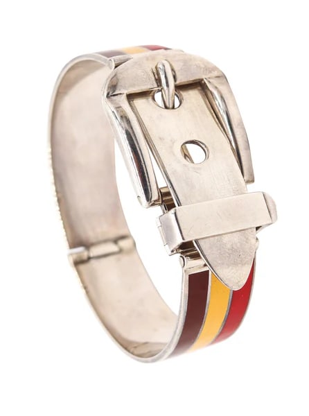 GUCCI 1970 Milano Vintage Buckle Bracelet In .925 Sterling Silver With Enamel (1 of 4)