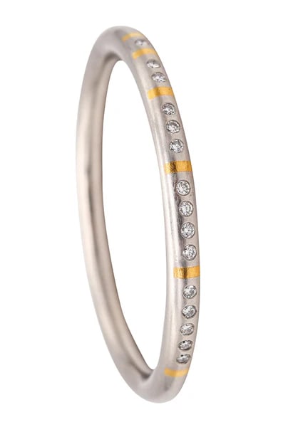 HENRICH & DENZEL Germany Bauhaus Bangle In Platinum 24Kt Gold Inlaid With 1.20 Ctw Diamonds (1 of 4)