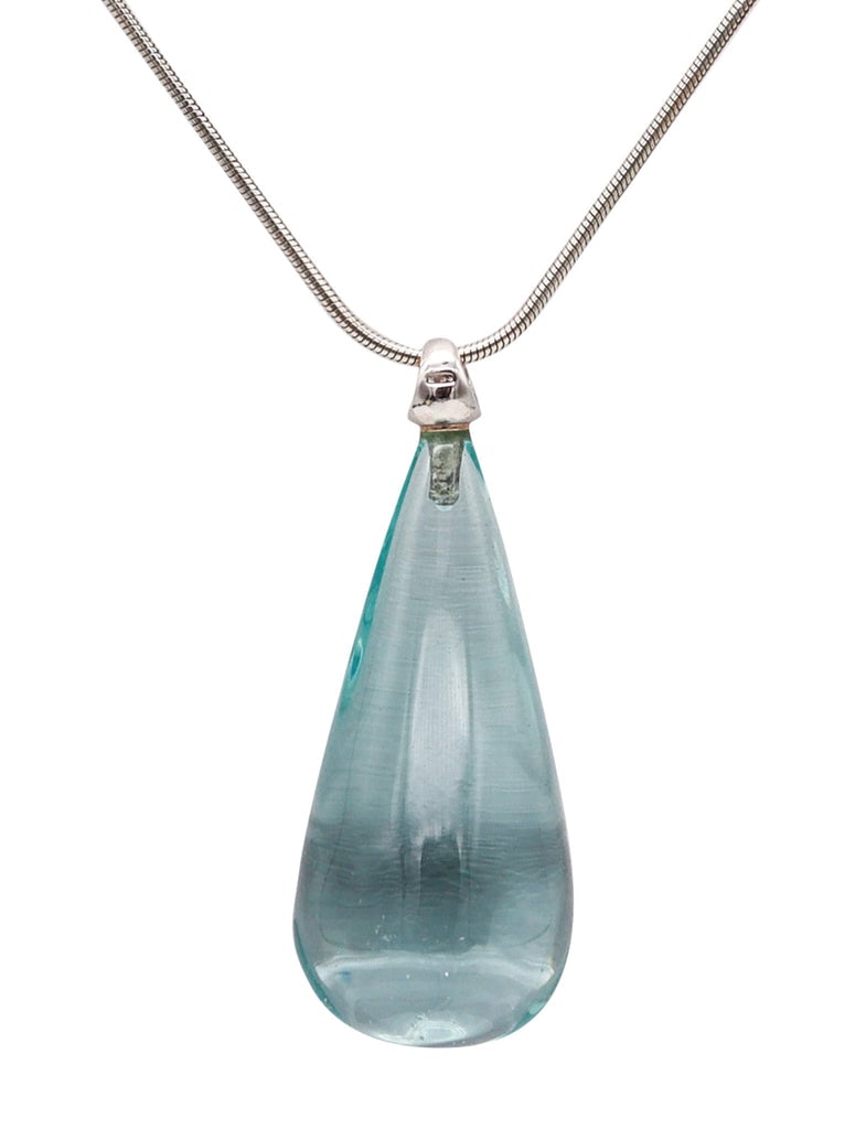 Monica Coscioni Roma Modernist Necklace In .925 Sterling Silver With Blue Quartz: Drop necklace with quartz designed by Monica Coscioni. Beautiful contemporary drop necklace, created in the city of Orvieto Italy at the jewelry atelier of the designer Monica Coscioni. This modernist