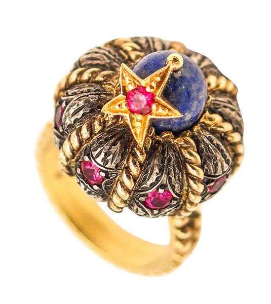 NARDI Venice Unusual Turban Cocktail Ring In 18Kt Gold With Color Gemstones (1 of 7)