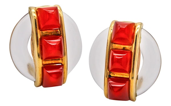 CARTIER 1973 By Aldo Cipullo Clips On Earrings In 18Kt Gold Rock Crystal & Carnelians (1 of 7)