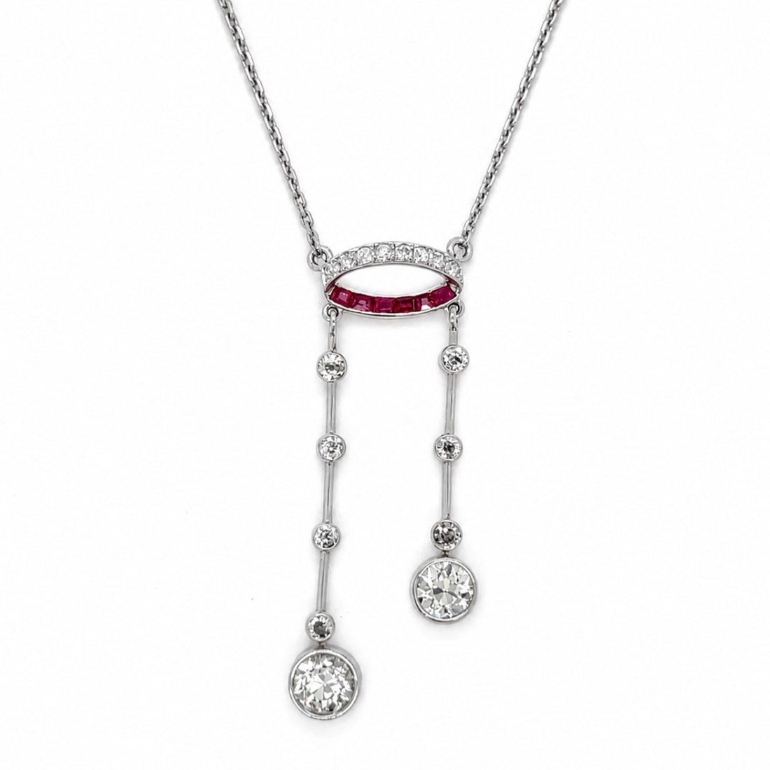 Art Deco Platinum Diamond & Ruby Necklace (1 of 6)