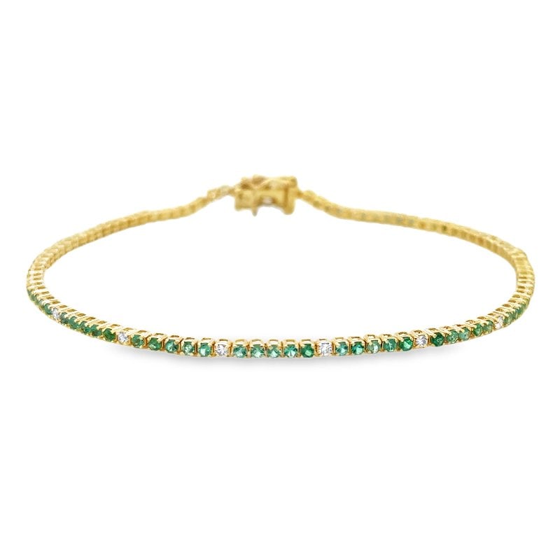 14KT YELLOW GOLD EMERALD AND DIAMOND TENNIS BRACELET (1 of 5)