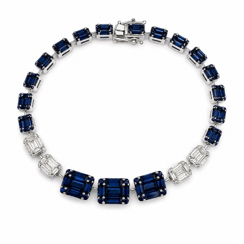 18KT WHITE GOLD BLUE SAPPHIRE AND DIAMONDS TENNIS BRACELET (1 of 3)