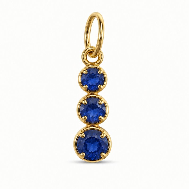 14KT YELLOW GOLD 3 BLUE SAPPHIRE LINEAR PENDANT: 14KT GOLD WT. APPROX. 0.66 GRAMBLUE SAPPHIRE WT. APPROX. 0.40 CTS/ 03 PCSSIZE APPROX. - 15 X 5MM (WITHOUT LOOP)PRICE IS ONLY FOR PENDANT WITHOUT CHAIN