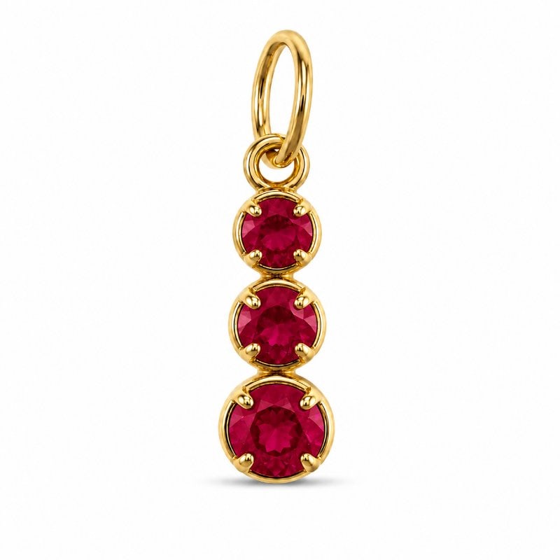 14KT YELLOW GOLD 3 RUBY LINEAR PENDANT: 14KT GOLD WT. APPROX. 0.60 GRAMRUBY WT. APPROX. 0.50 CTS/ 03 PCSSIZE APPROX. - 15 X 5MM (WITHOUT LOOP)