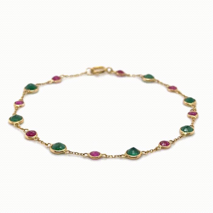 18KT GOLD EMERALD AND RUBY BRACELET - 4