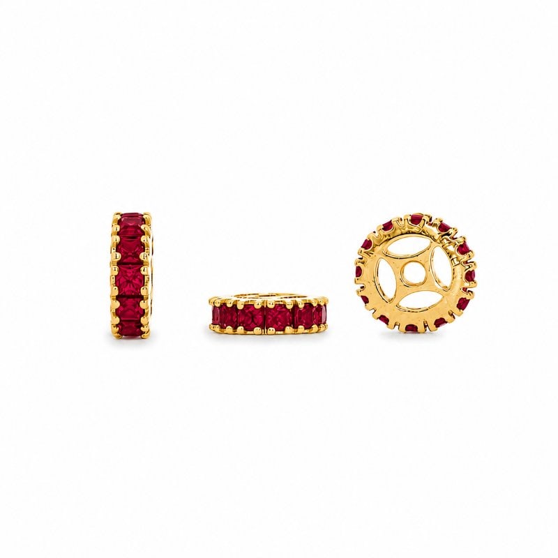 14KT YELLOW GOLD RUBY PRINCESS CUT RONDELLES: 14KT GOLD WT. APPROX. 0.62 GRAMRUBY WT. APPROX. 0.45 CARAT/ 12 PCSSIZE APPROX. - 8 MMPRICE FOR 1 PC