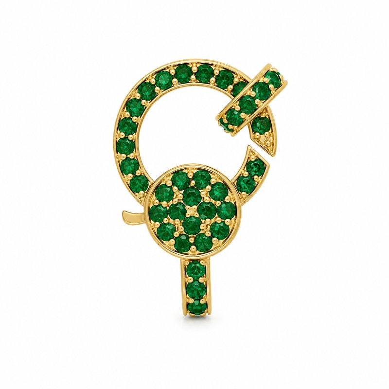 14KT YELLOW GOLD EMERALD LOBSTER LOCK: 14K YELLOW GOLD EMERALD LOBSTER LOCK14K YELLOW GOLD WT. APPOX. 4.50 GRAMEMERALD WT. APPOX. 1.80 CARAT / 76 PCSLOCK SIZE: 16 MM X 25 MM