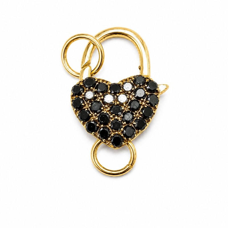 14KT GOLD HEART SHAPE BLACK DIAMOND LOBSTER LOCK: 14KT YELLOW GOLD HEART SHAPE BLACK DIAMOND LOBSTER LOCK14KT GOLD WT. APPOX. 1.38 GRAMBLACK DIAMOND WT. APPOX. 0.25 CARAT/ 28 PCSLOCK SIZE APPOX. 9 MM X 16 MM