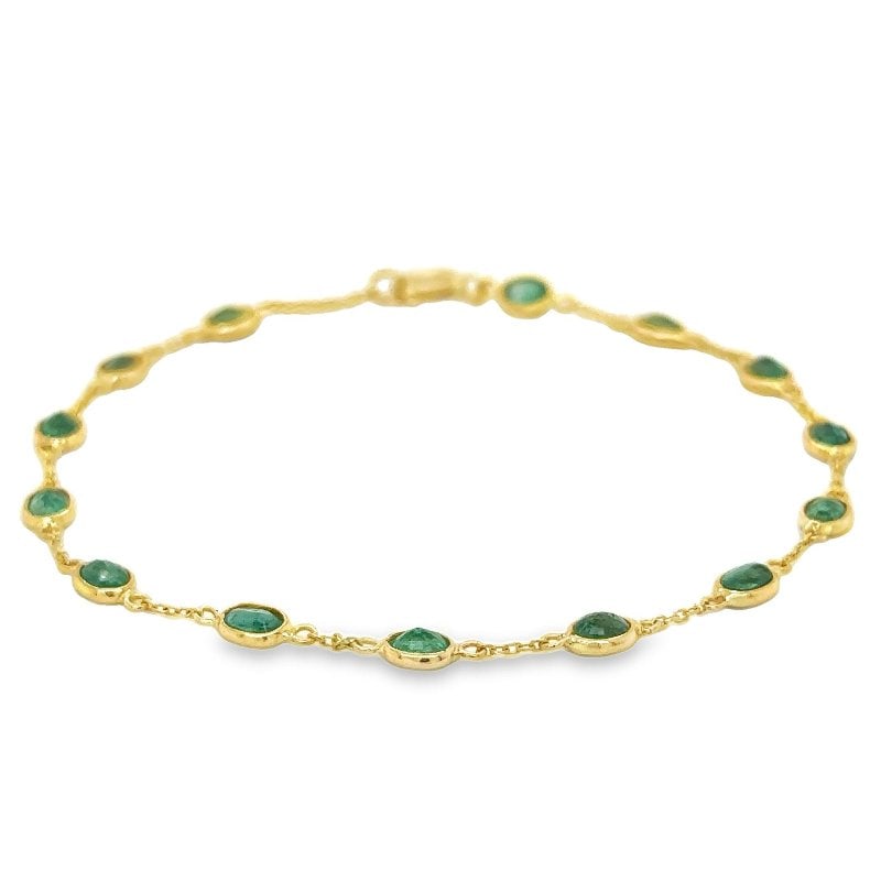 18KT YELLOW GOLD EMERALD STATION BRACELET (1 of 4)