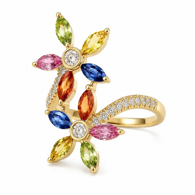 14KT YELLOW GOLD MULTI SAPPHIRE AND DIAMOND RING (1 of 3)