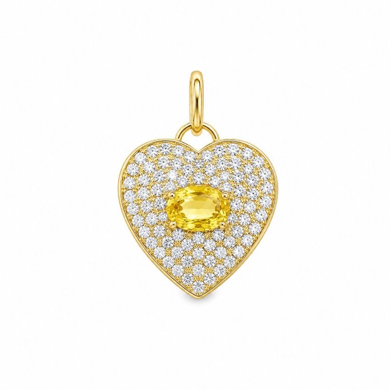 14KT YELLOW GOLD HEART PENDANT WITH YELLOW SAPPHIRE AND DIAMONDS (1 of 1)