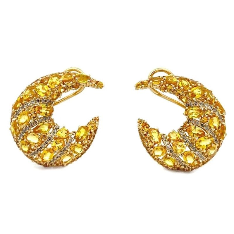 Yellow Sapphire Dimond Earrings 10.65ct 18k Yellow Gold Crescent Moon Huggies (1 of 8)