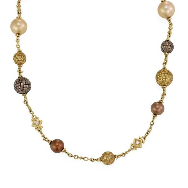 Judith Ripka Truffle Bahama Mama Diamonds Pearls Gems 18k Gold Necklace (1 of 5)