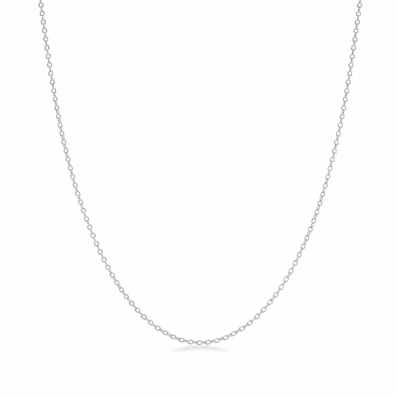 14KT GOLD ROUND LINK CHAIN NECKLACE: 14KT WHITE GOLD ROUND LINK CHAIN NECKLACE 18"14KT GOLD WT. APPROX. 1.75 GRAMSIZE APPROX. - 1 MM WIDE18 INCHES LONG CHAIN WITH ADJUSTABLE RING ON 17" & 16"